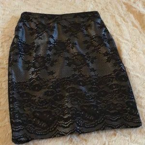Black Lace & Silver Pencil Skirt from The Limited